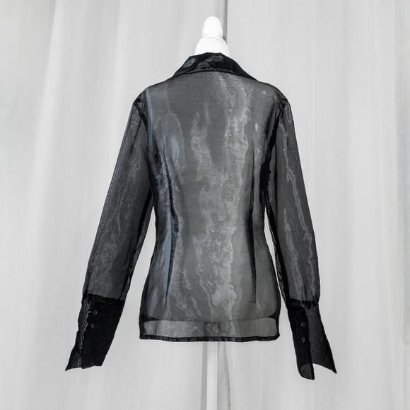 Vintage 90s Forever 21 Whimsigoth Sheer Black button down Blouse - Picture 4 of 5